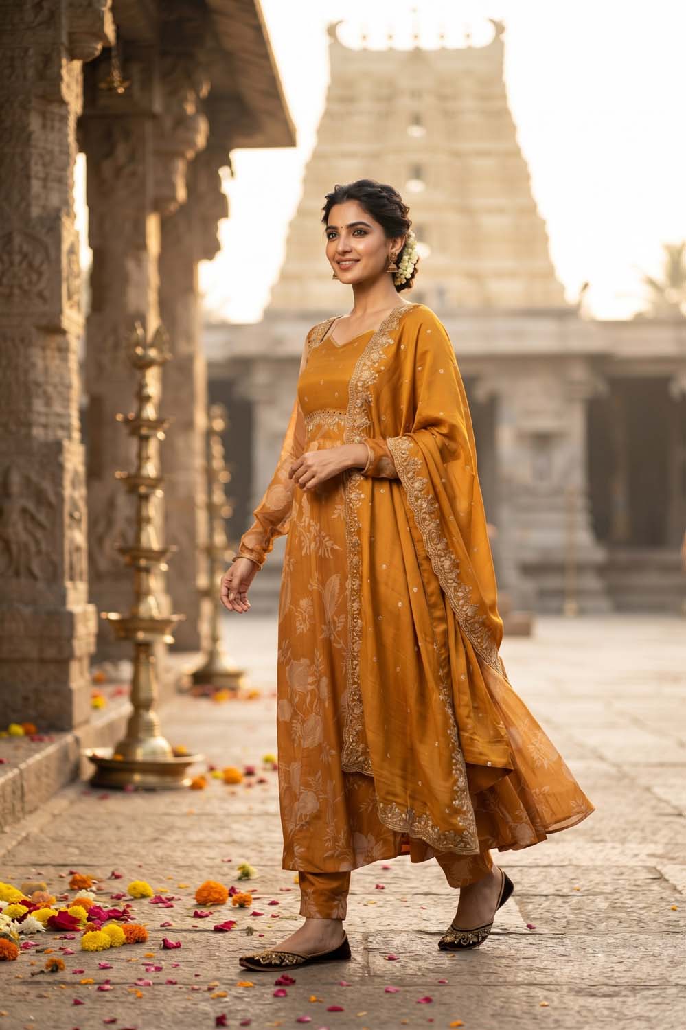 Masterd Pure Chinon 3 Pcs Set Kurti Long Frock Straight Pant Dupatta