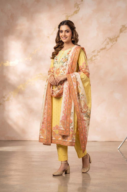 Lemon Straight Cut Kurti With Pant With Dupatta 3 Pcs Set