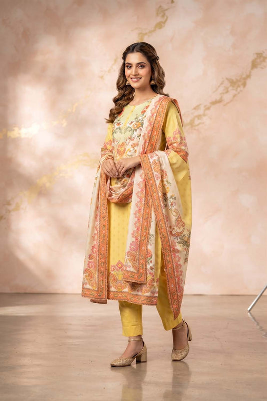 Lemon Straight Cut Kurti With Pant With Dupatta 3 Pcs Set