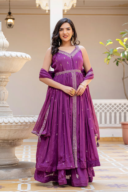 Violet Chinon Kurti Open Skirt