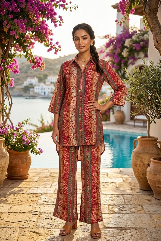 Maroon Rayon Short Kurti 2 Pieces Set