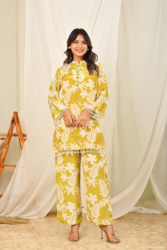 Pista Green Crepe Kurti 2 Pieces Set