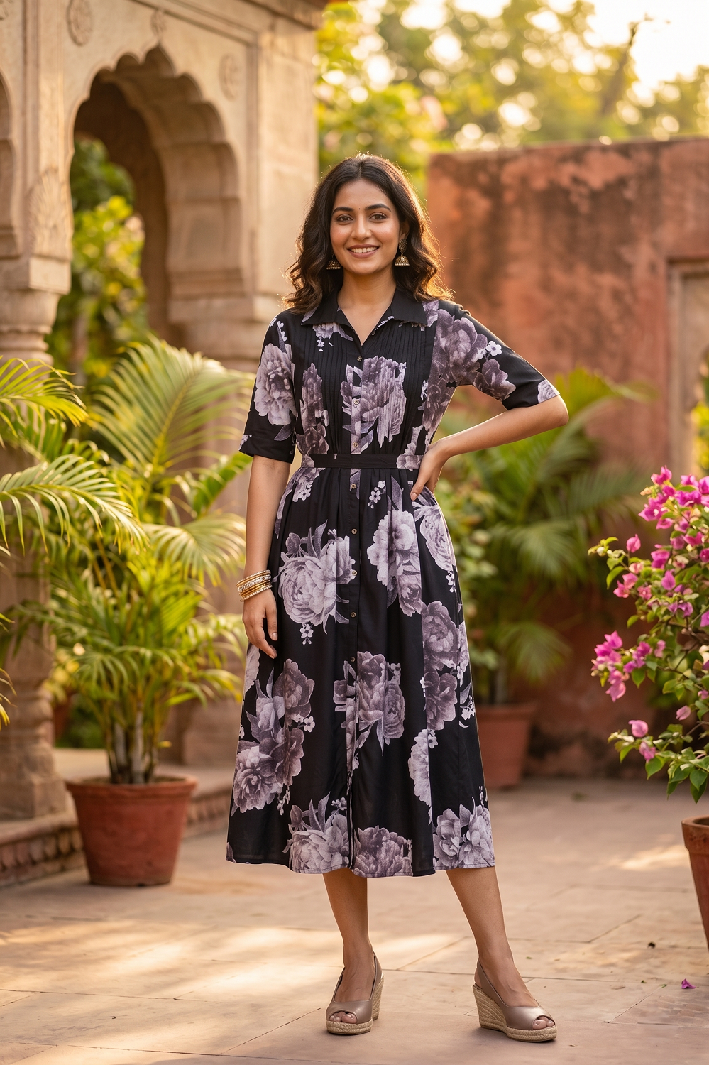 Black Rayon Printed Aline Kurti