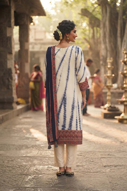 Navy Crepe 3 Pcs Set Kurti Straight Pant Dupatta