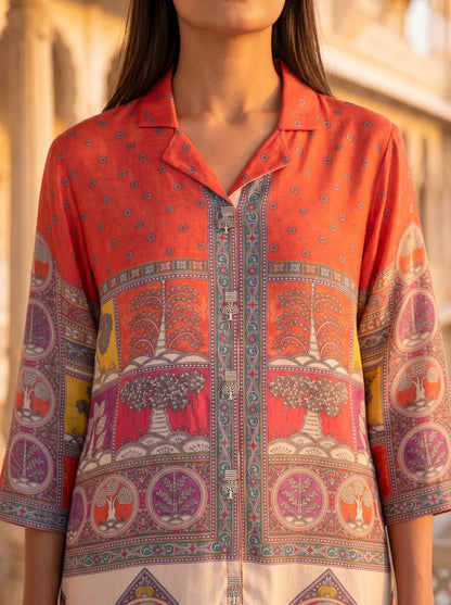 Rust Crepe Short Kurti With Plazo 2 Pcs Set