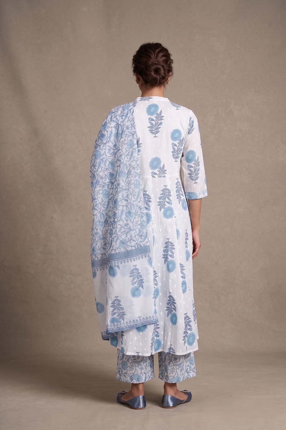 Sky Blue Cotton Kurti Frock Pant