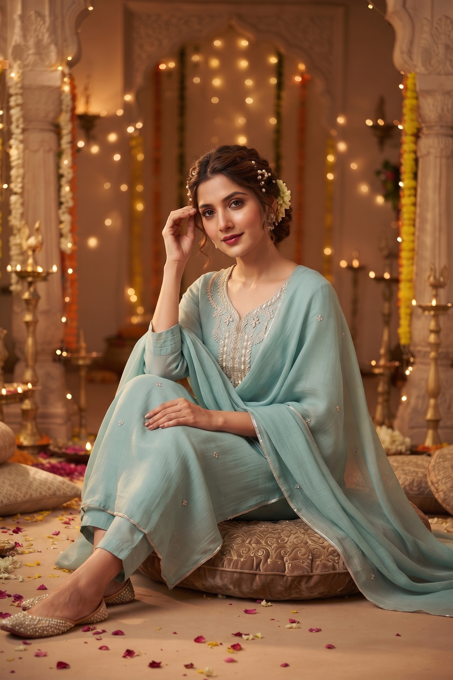 Sky Silk Straight Kurti With Pant and Dupatta 3 Pcs Set