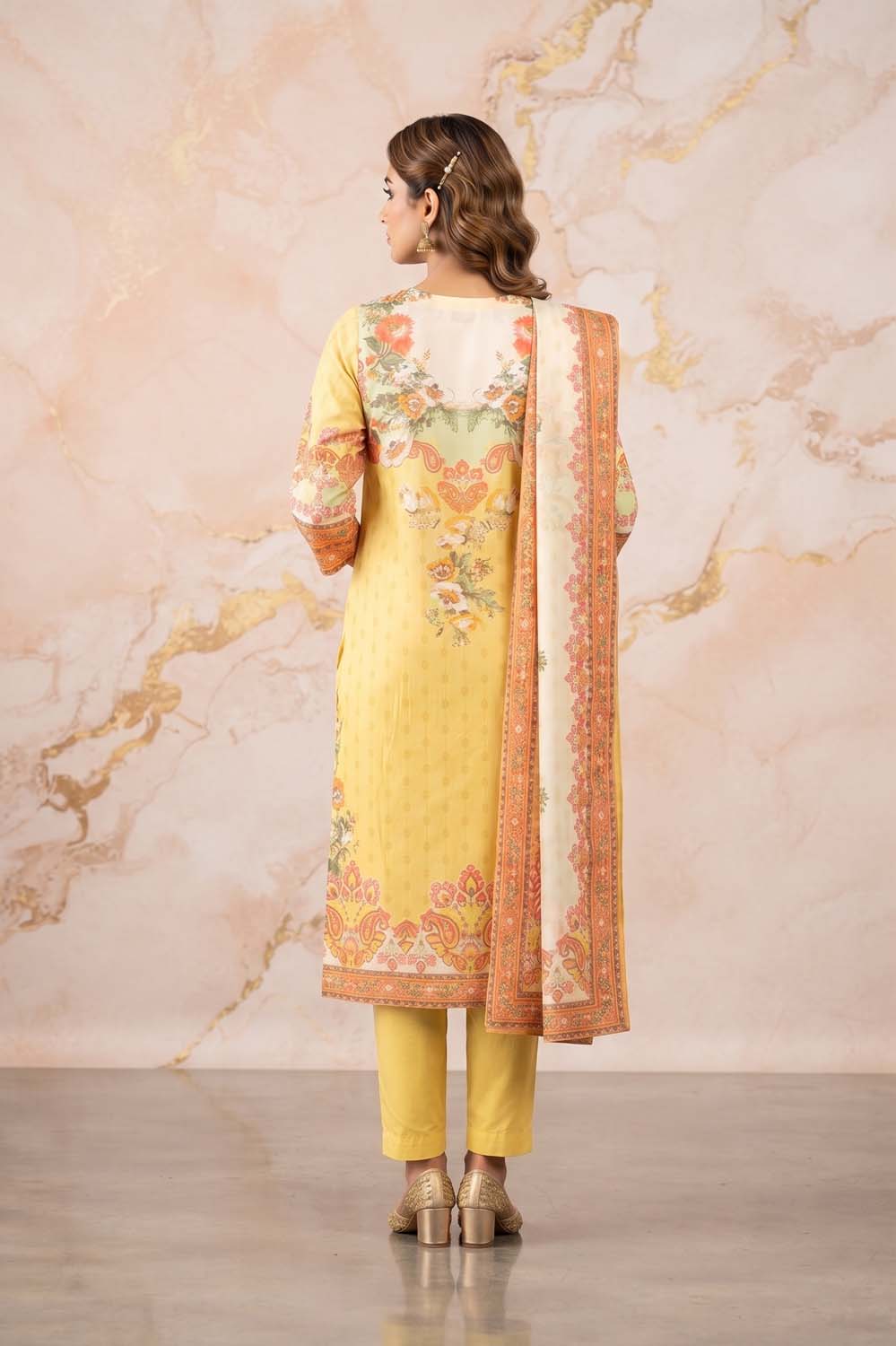 Lemon Straight Cut Kurti With Pant With Dupatta 3 Pcs Set