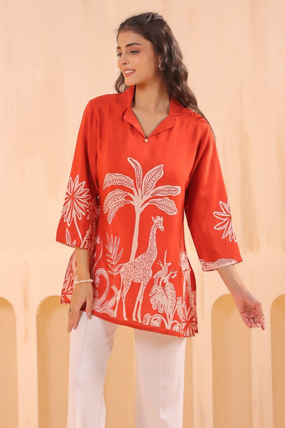 Rust Crepe Short Kurti One Pcs