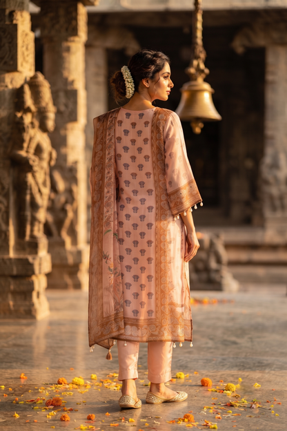 Buff Crepe Straight Kurti With Pant and Dupatta 3 Pcs Set