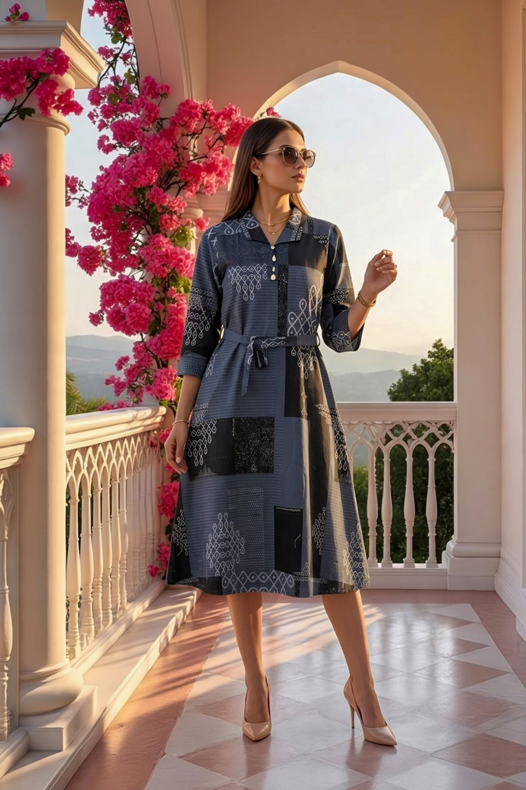 Grey Cotton One Piece Dress One Pcs