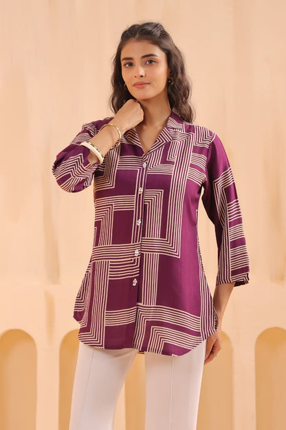 Voilet Rayon Short Shirt One Pc