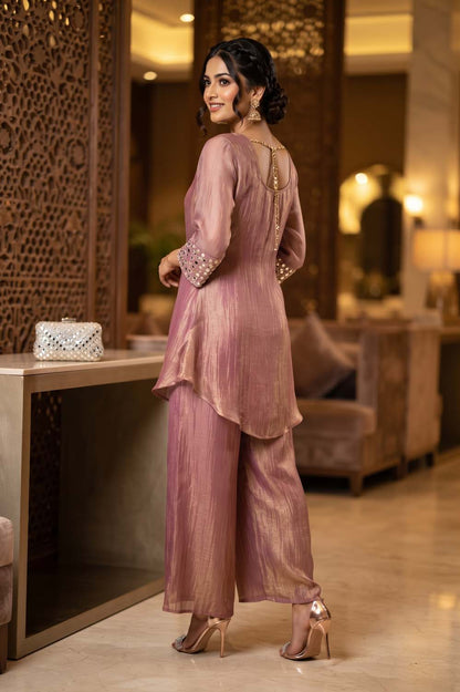 Onion Tishu Fabric 2 Pcs Set Kurti Full Bid Plazo