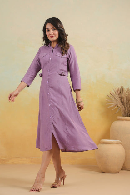 Lavendar Art Silk One Piece Dress One Pcs