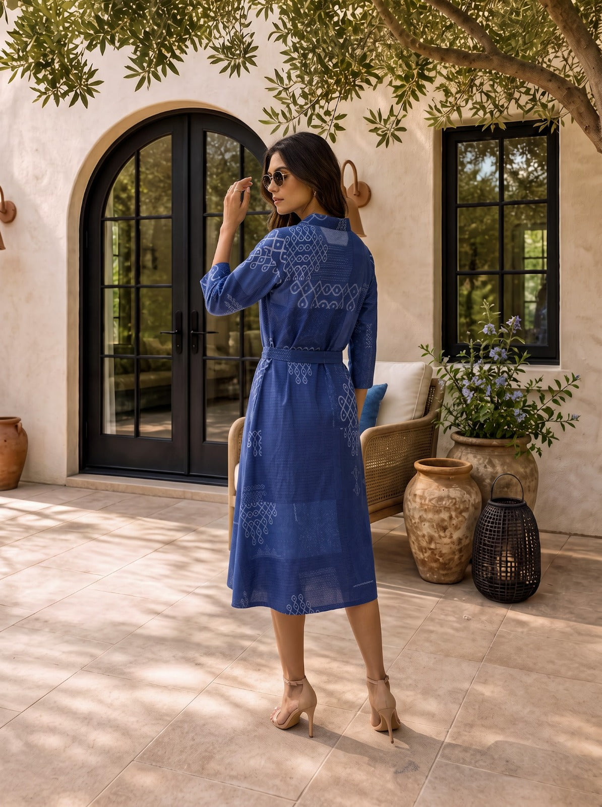 Blue Cotton One Piece Dress One Pcs