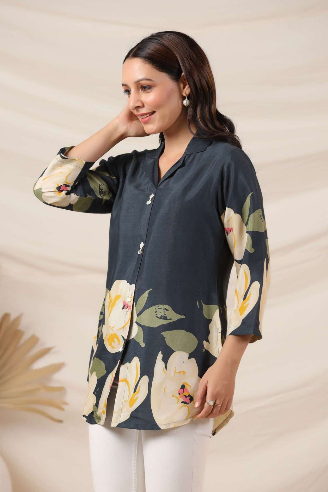 Peacock Blue Crepe Short Kurti One Pcs