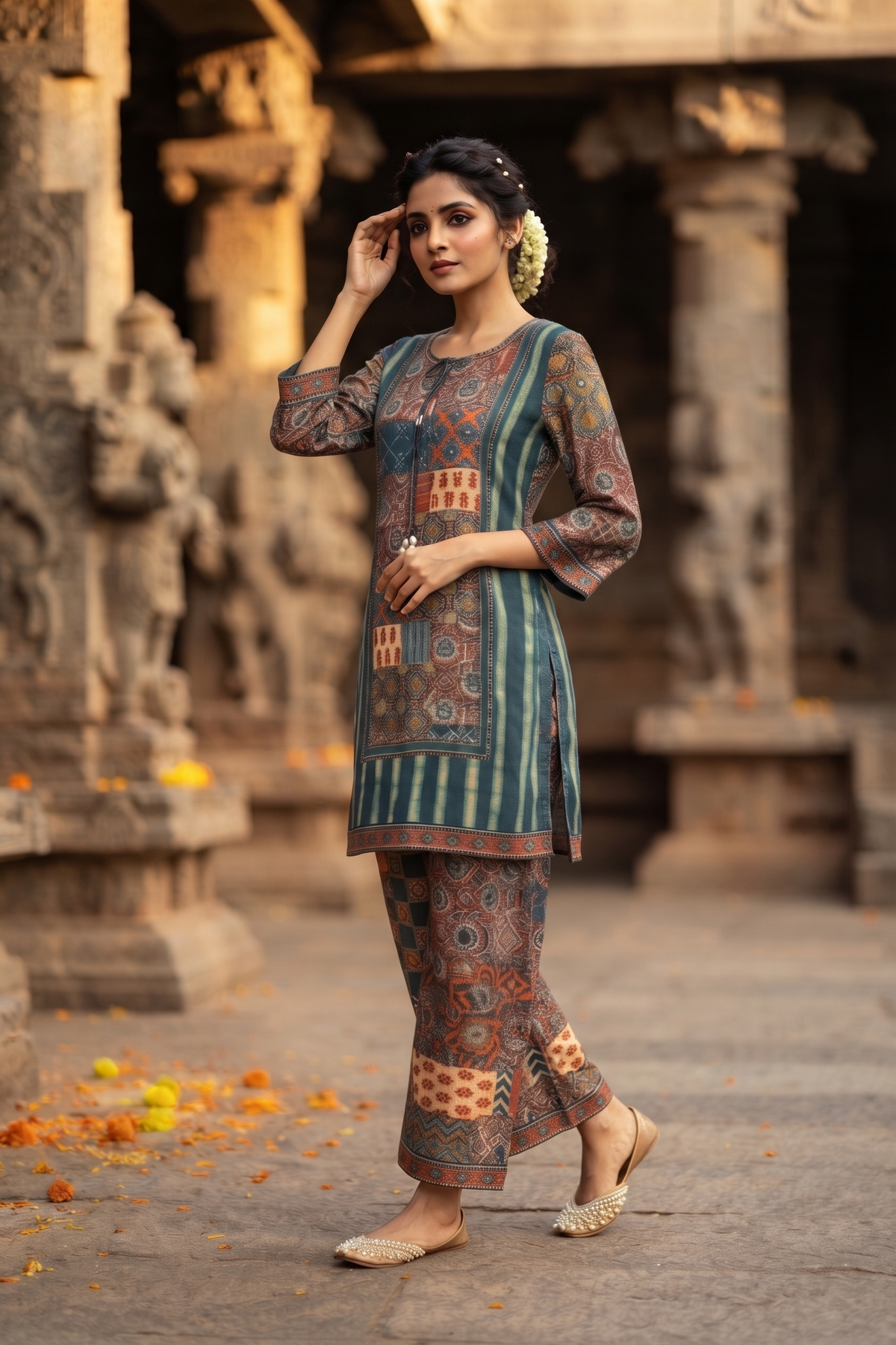 Green Rayon Straight Kurti With Plazo 2 Pcs Set