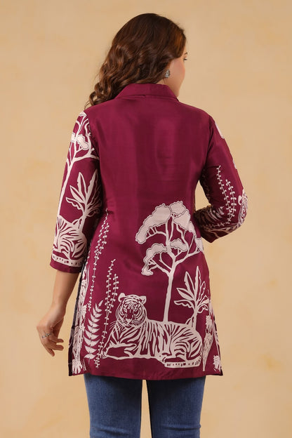 Megenta Silk Short Shirt One Pc