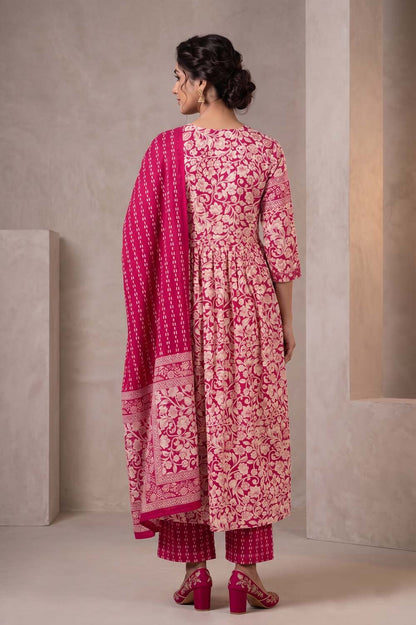 Rani Pink Cotton Kurti Plazo