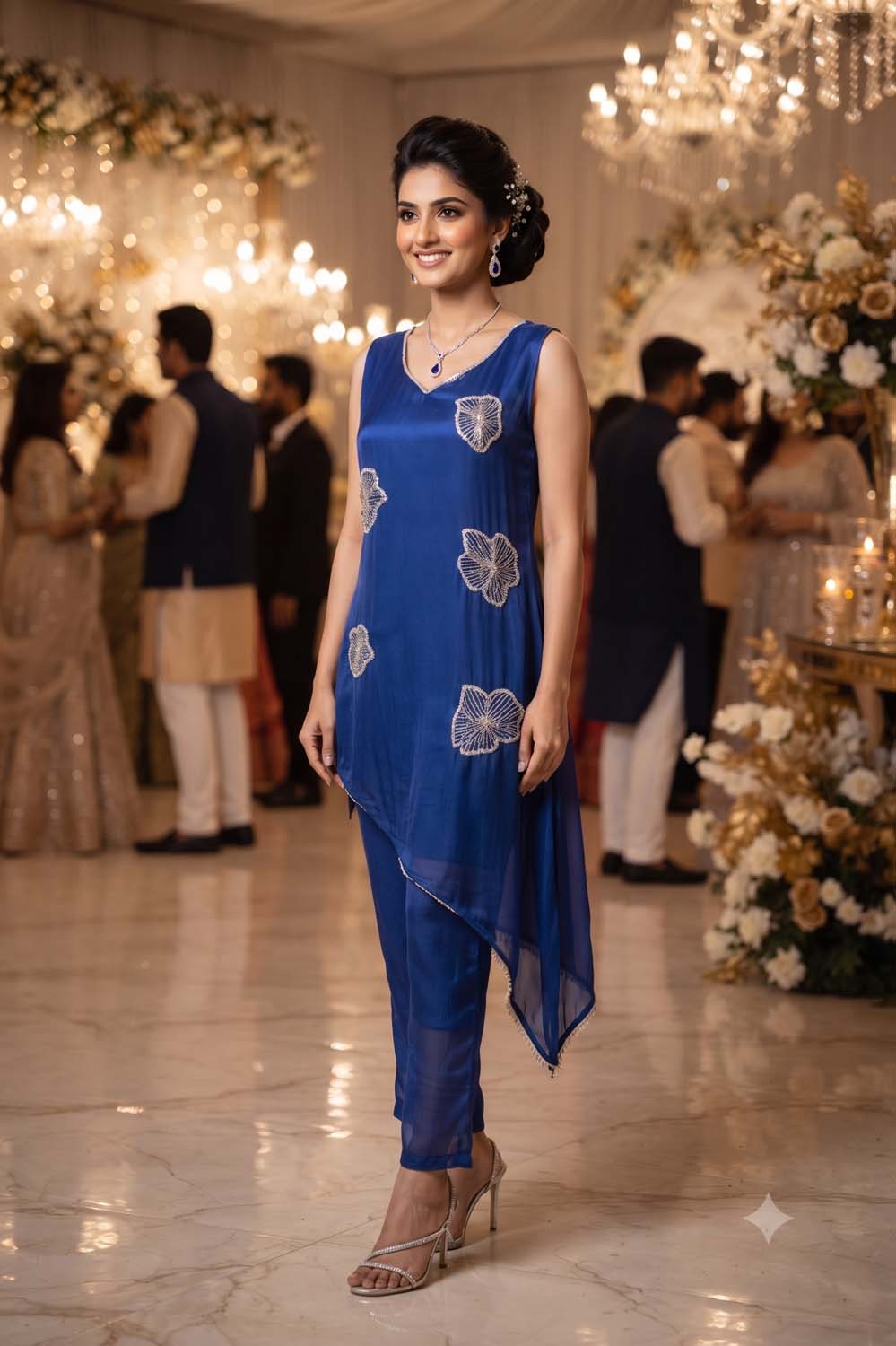 Royal Blue Style Indo West Kurti Pattern Cross Cut