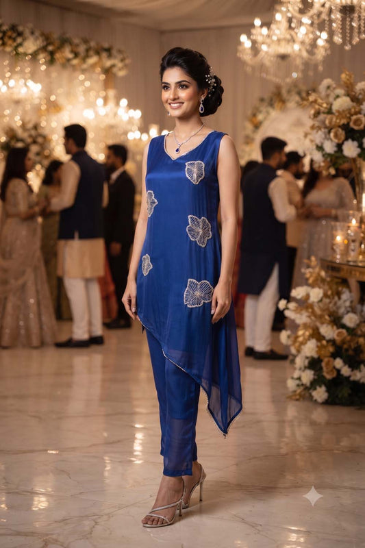 Royal Blue Style Indo West Kurti Pattern Cross Cut