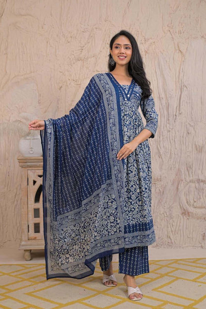 Navy Blue Cotton Kurti Plazo