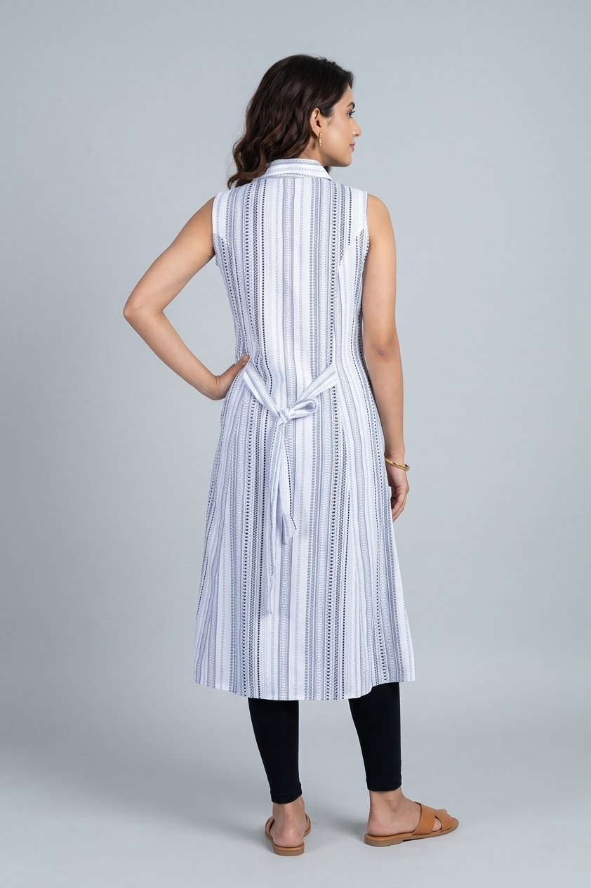 White Rayon Printed Aline Kurti