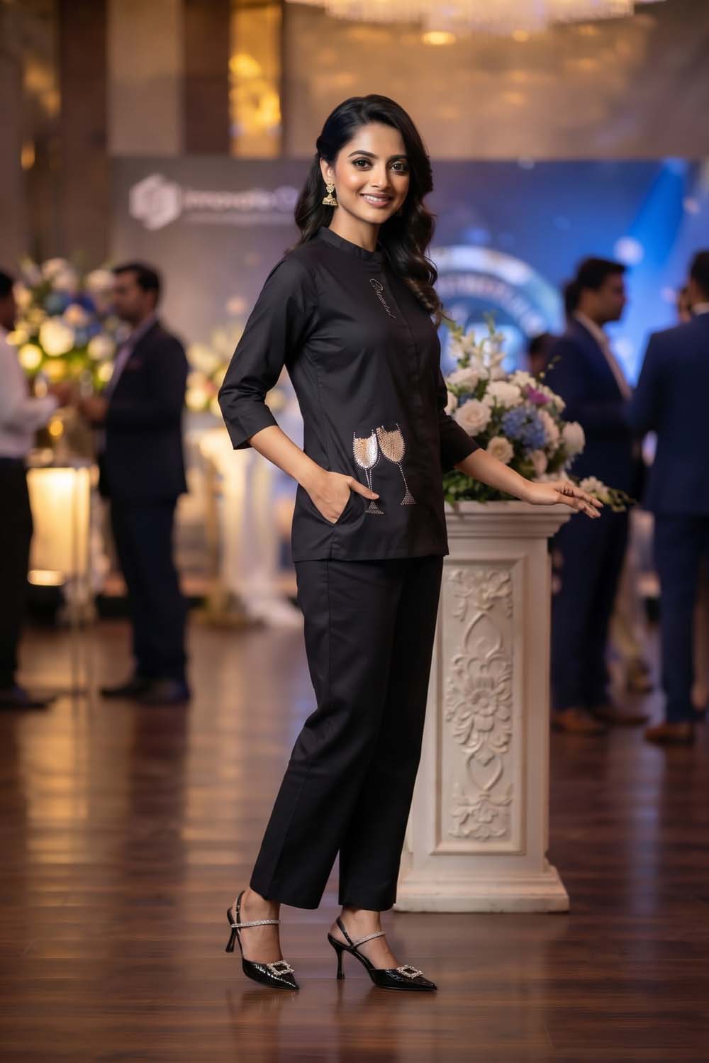 Black Cotton Silk 2 Pc Cord Set Kurti Pant