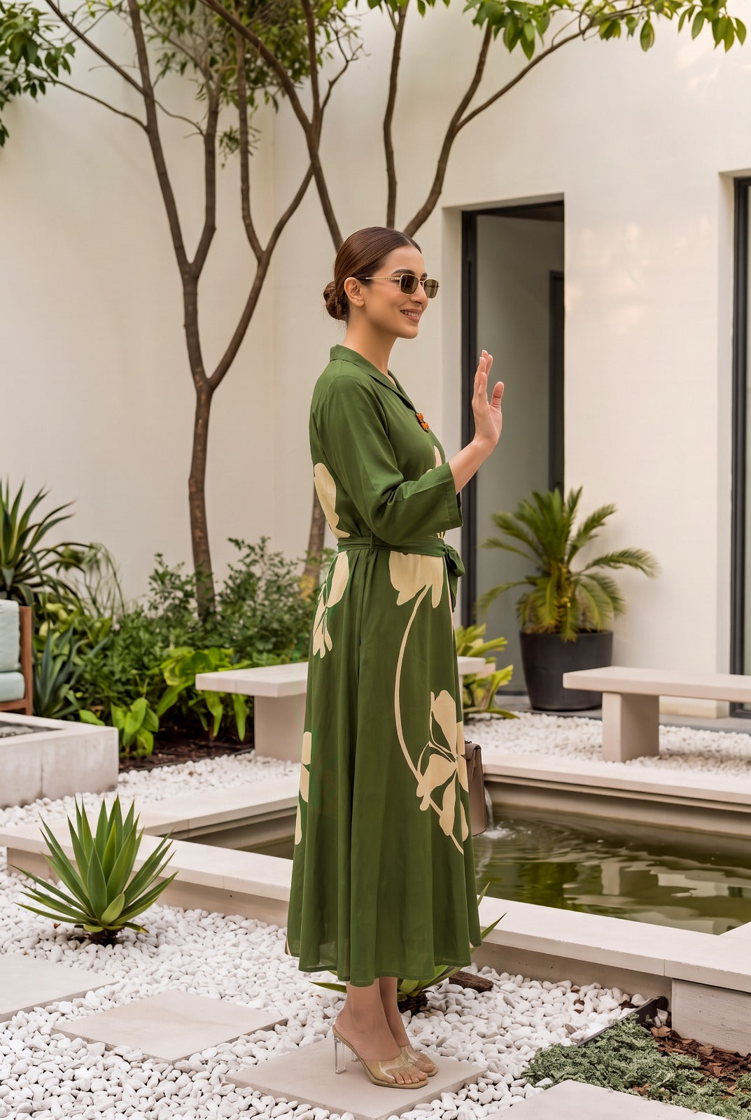 Green Muslin One Piece Dress One Pcs