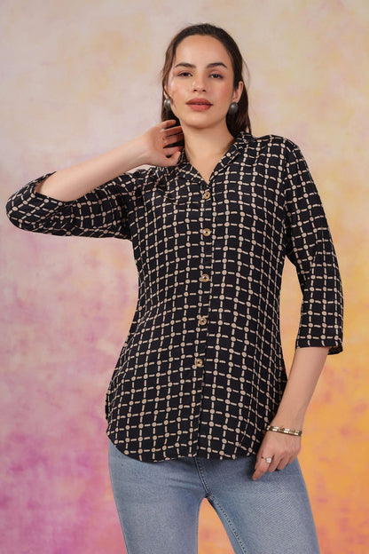 Black Crepe Short Kurti One Pcs