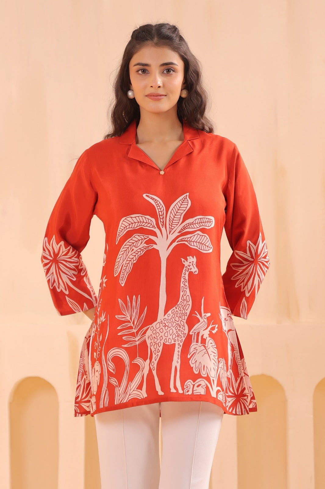 Rust Crepe Short Kurti One Pcs