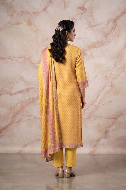 Mustard Straight Cut Kurti With Pant With Dupatta 3 Pcs Set