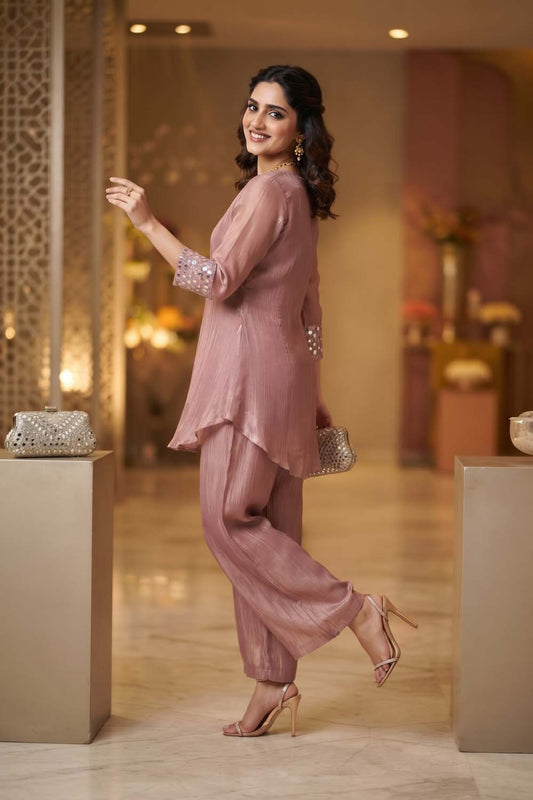 Onion Tishu Fabric 2 Pcs Set Kurti Full Bid Plazo