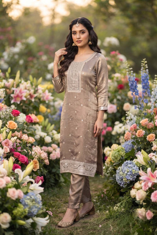 Lavendar Straight Cut Kurti With Pant With Dupatta 3 Pcs Set