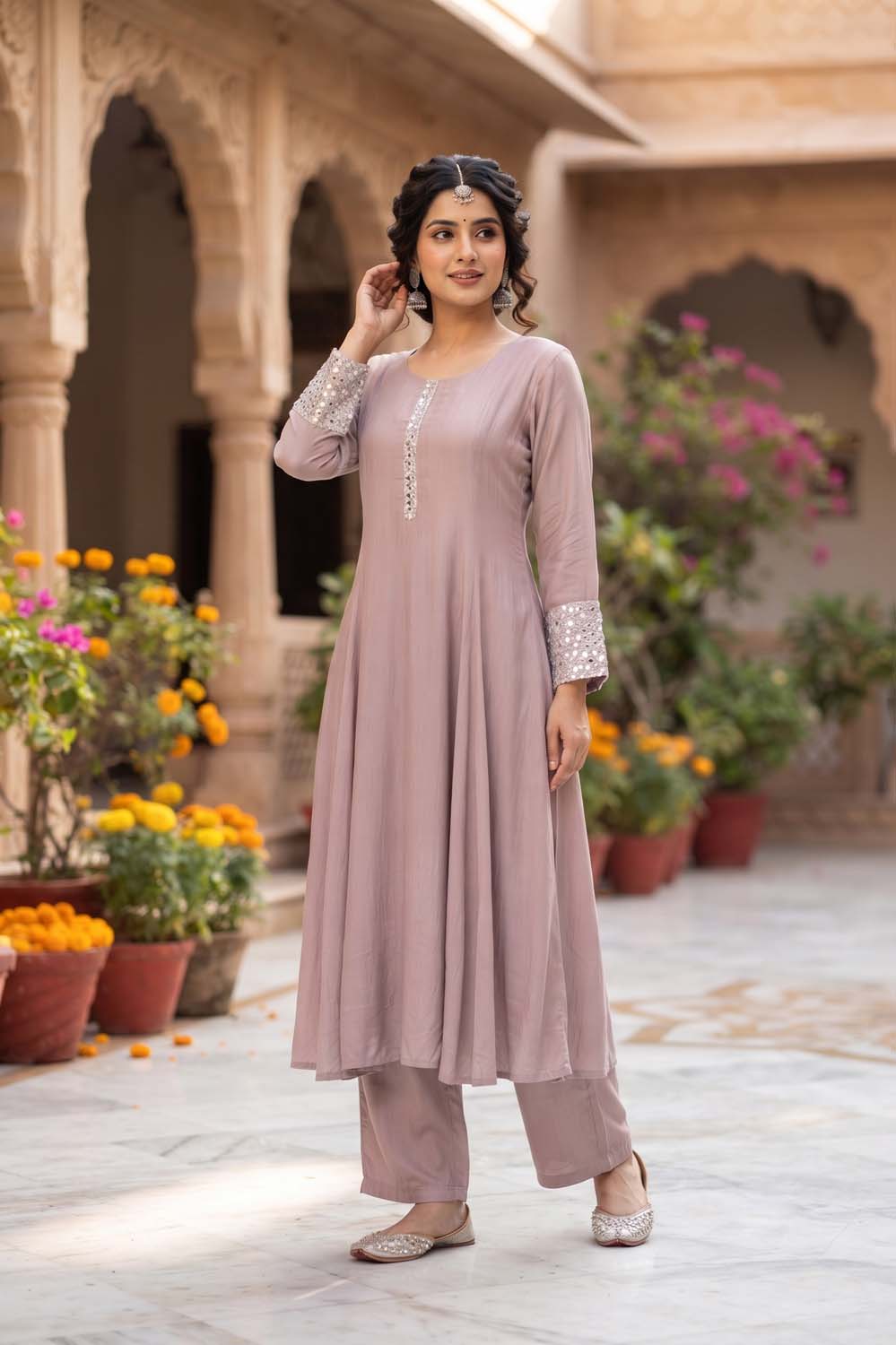 Light Chiko Frock Style Kurti With Plazo 3 Pcs Set