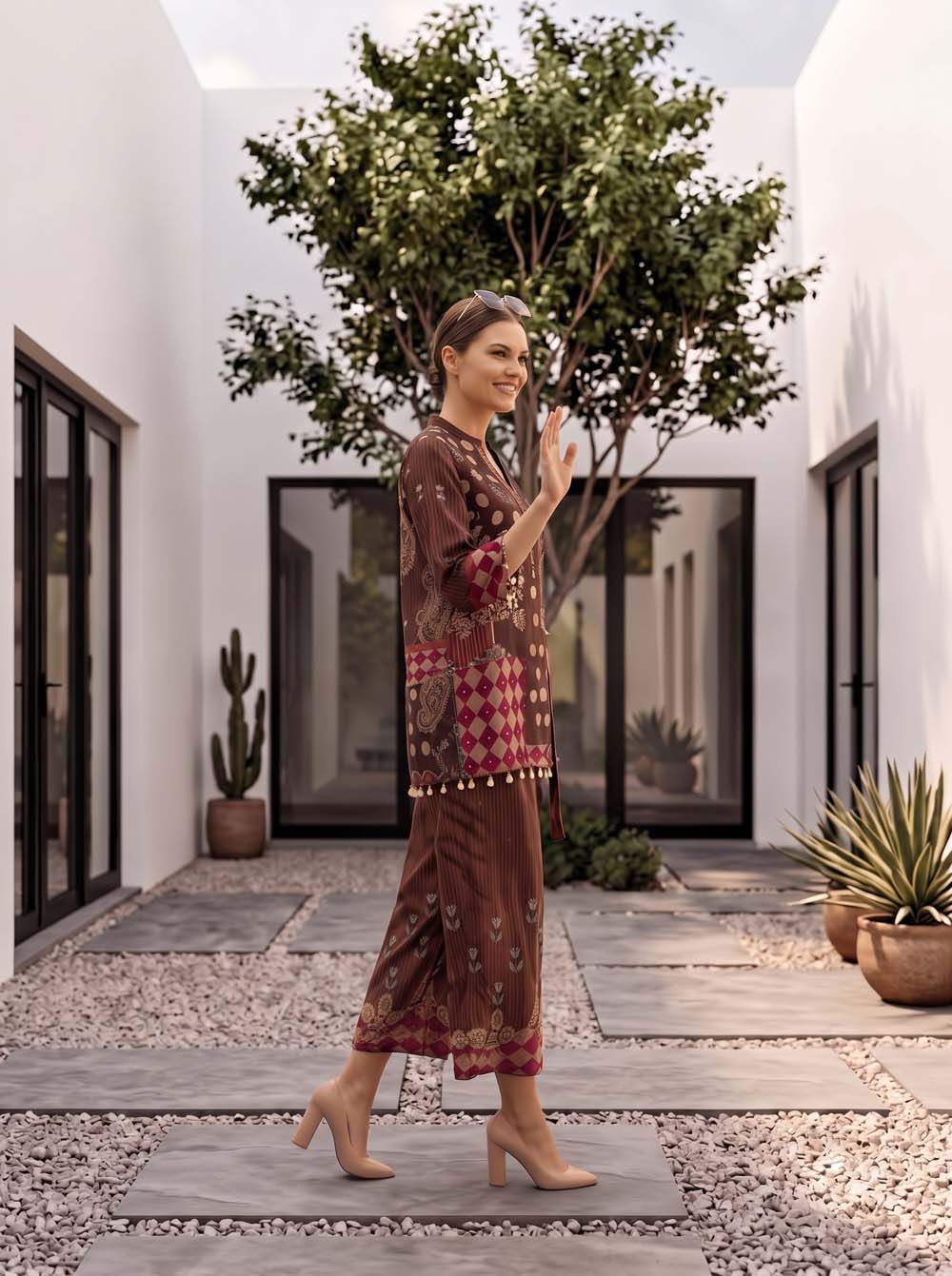 Brown Gajji Silk 2 Pcs Cord Set Kurti Pant