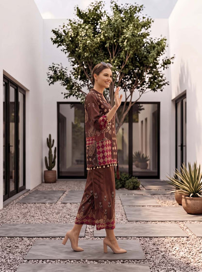Brown Gajji Silk 2 Pcs Cord Set Kurti Pant