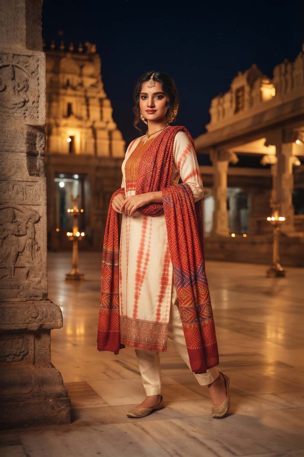 Red Crepe 3 Pcs Set Kurti Straight Pant Dupatta
