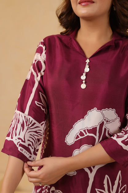 Megenta Silk Short Shirt One Pc