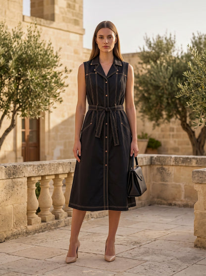 Black Cotton One Piece Dress One Pcs