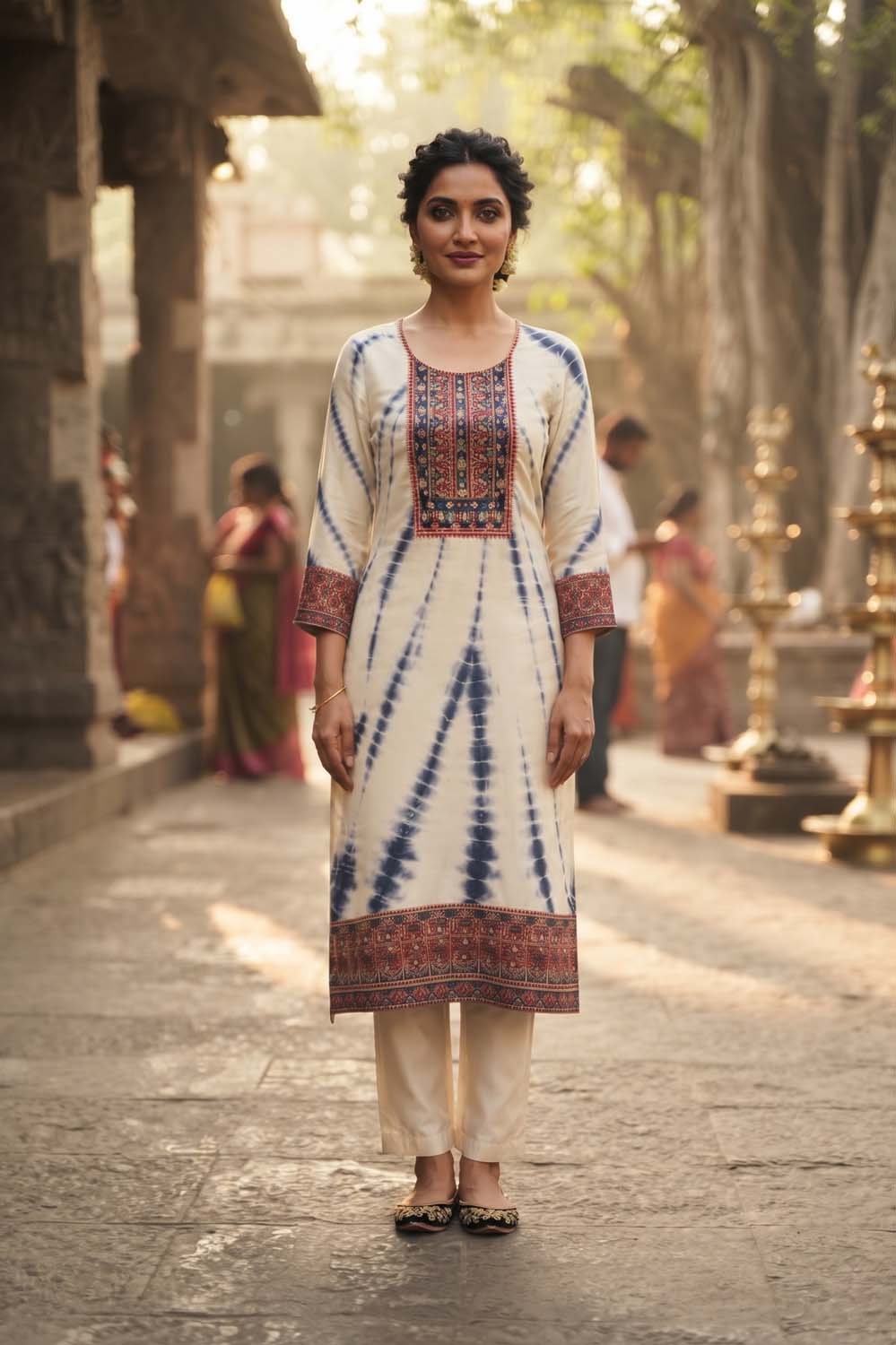 Navy Crepe 3 Pcs Set Kurti Straight Pant Dupatta