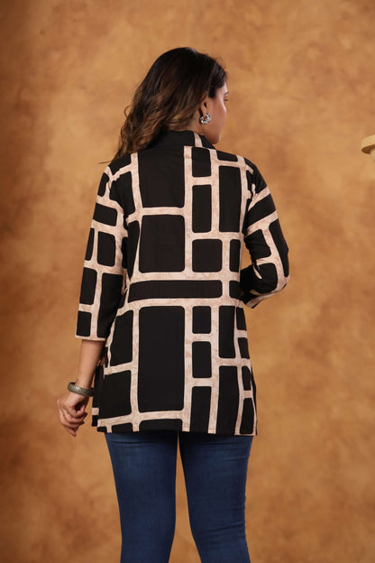 Black Cotton Short Kurti One Pcs