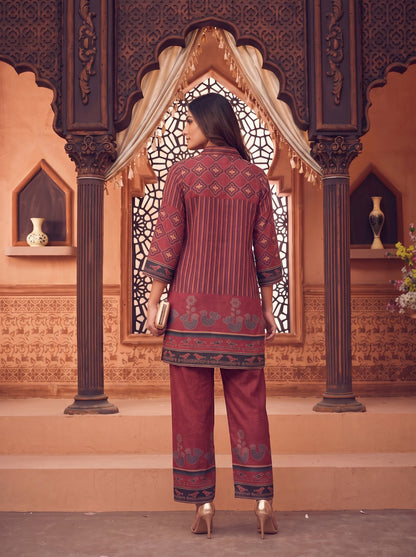Maroon Crepe Short Kurti With Plazo 2 Pcs Set