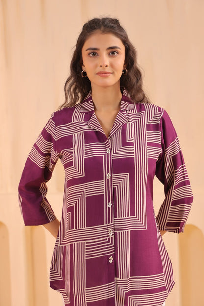 Voilet Rayon Short Shirt One Pc