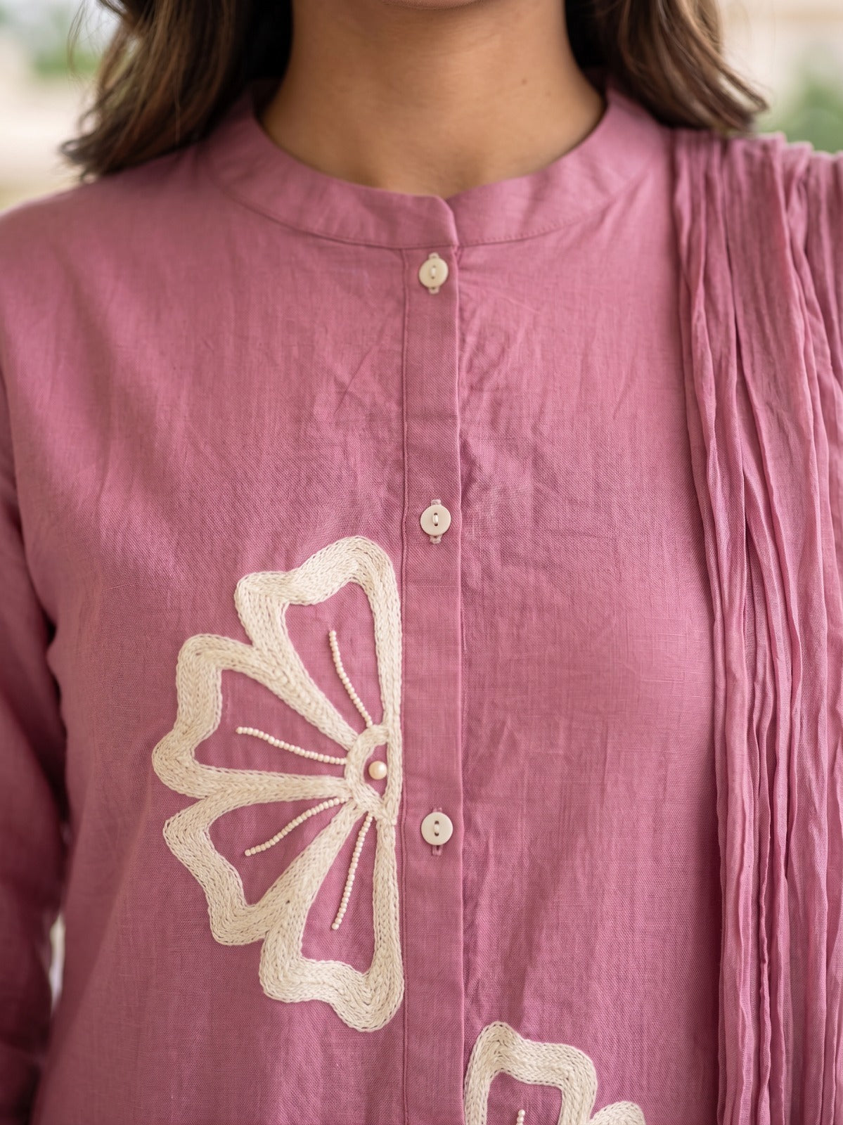 Onion Cotton Straight Kurti With Plazo and Dupatta 3 Pcs Set