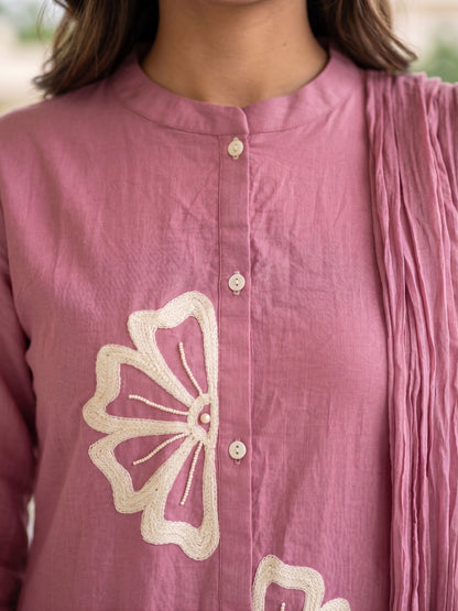 Onion Cotton Straight Kurti With Plazo and Dupatta 3 Pcs Set