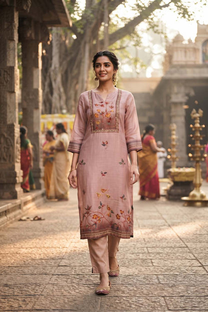 Onion Silk 3 Pcs Set Kurti Pant Dupatta