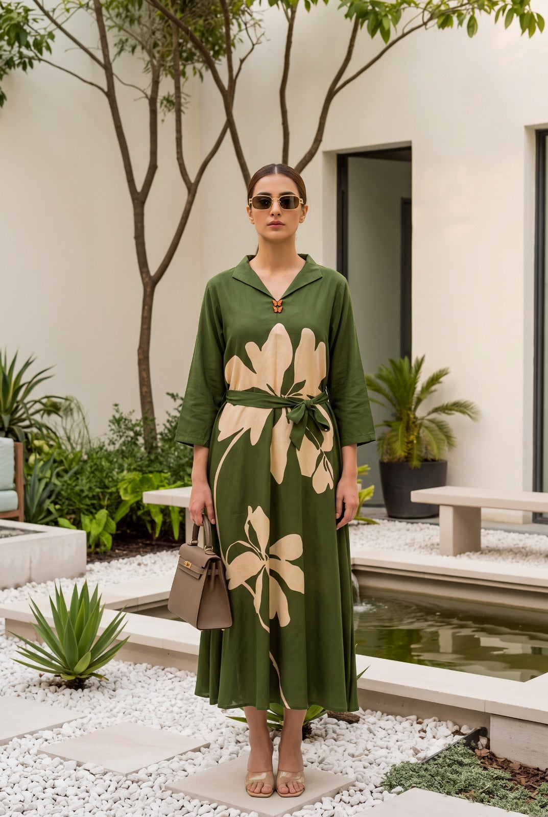 Green Muslin One Piece Dress One Pcs