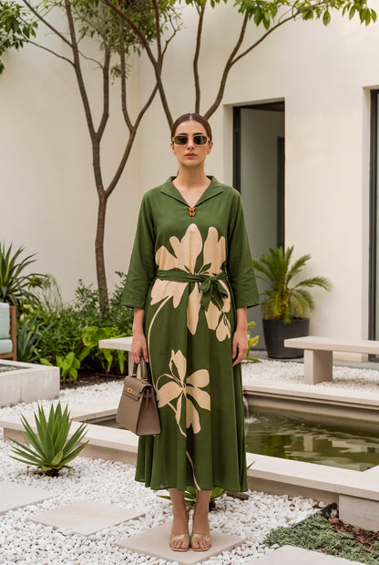 Green Muslin One Piece Dress One Pcs