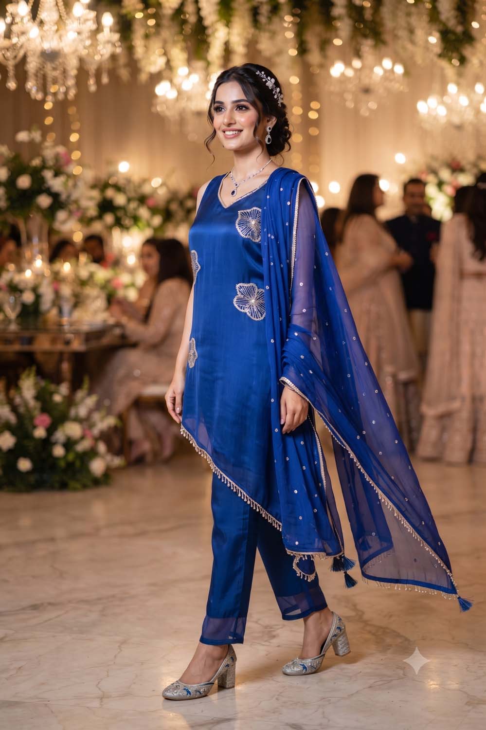 Royal Blue Style Indo West Kurti Pattern Cross Cut